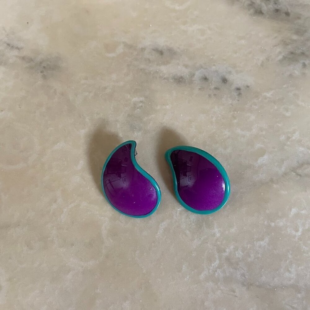 Vintage Teal & Purple Teardrop Earrings – with Post Backing